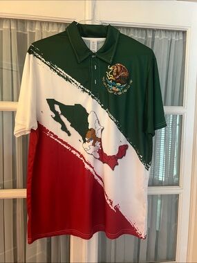 Men's Tricolor Mexico Polo Shirt with Map Graphic - Green/White/Red